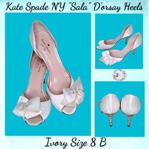 💙Kate Spade Ivory "Sala"  Satin D'orsay Heels 8b